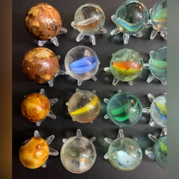 Vintage Bennington & Cat's Eye Colorful Clay & Glass Marbles Multi-Color Marbles - Picture 2 of 16